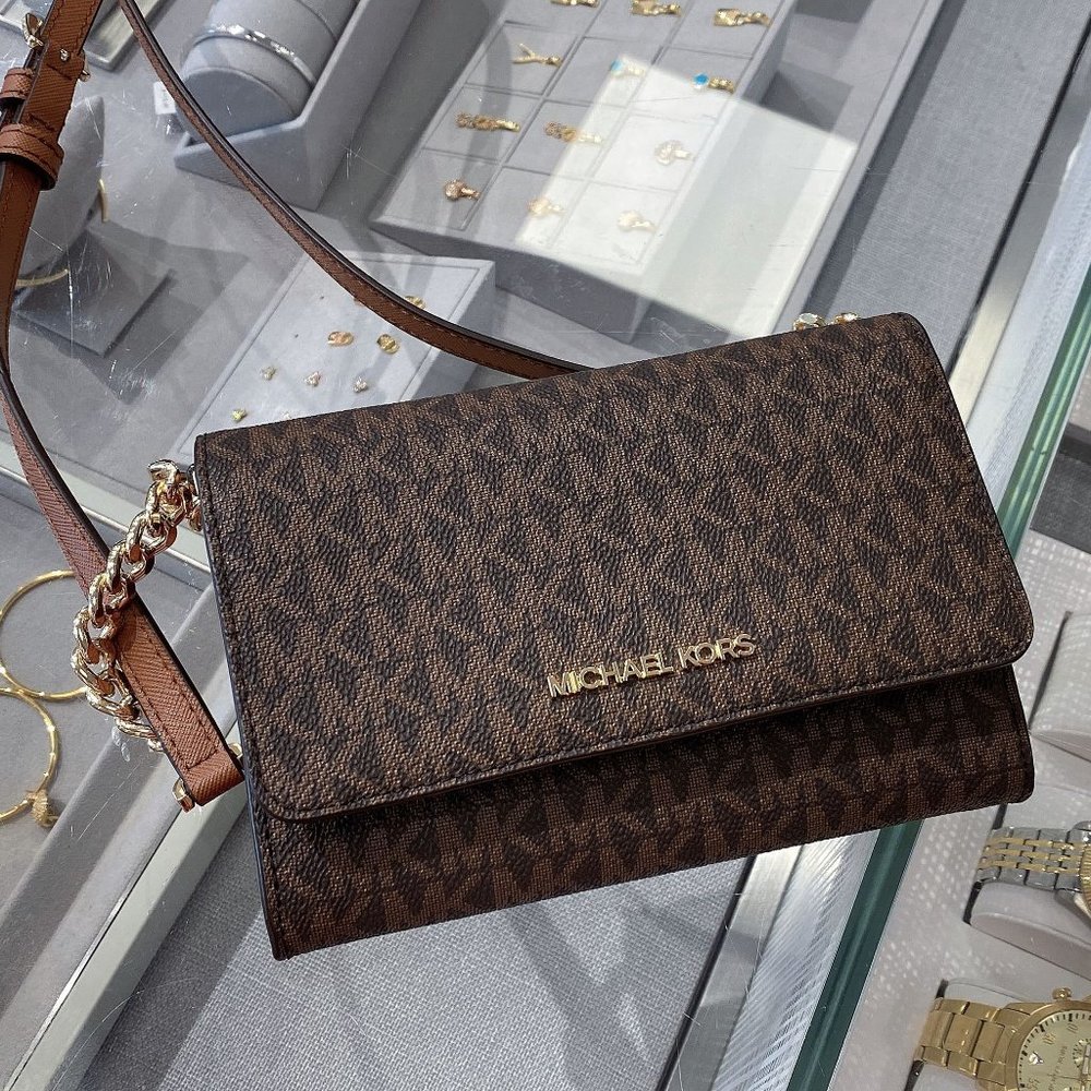 MK JST MD Phone Case Crossbody MK Signature Brown